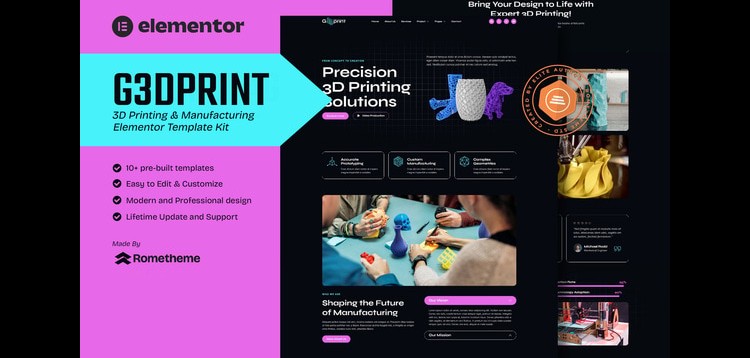 Item cover for download G3DPrint - 3D Printing & Manufacturing Elementor Template Kit