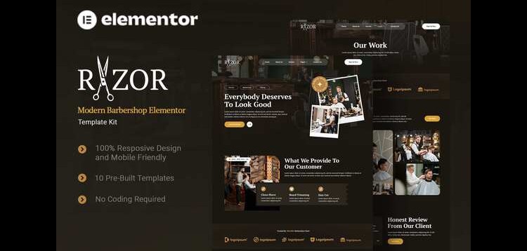 Item cover for download Razor - Modern Barbershop Elementor Template Kit