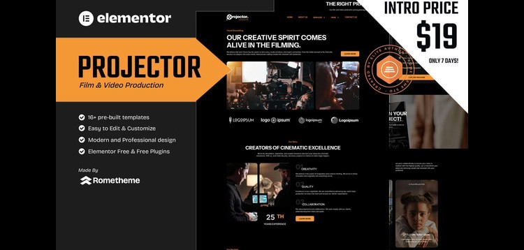 Item cover for download Projector - Film & Video Production Elementor Template Kit