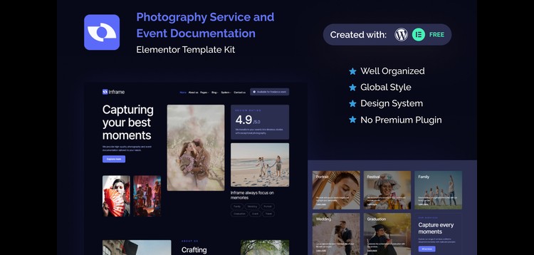 Item cover for download Inframe - Photography Service & Event Documentation Elementor Template Kit