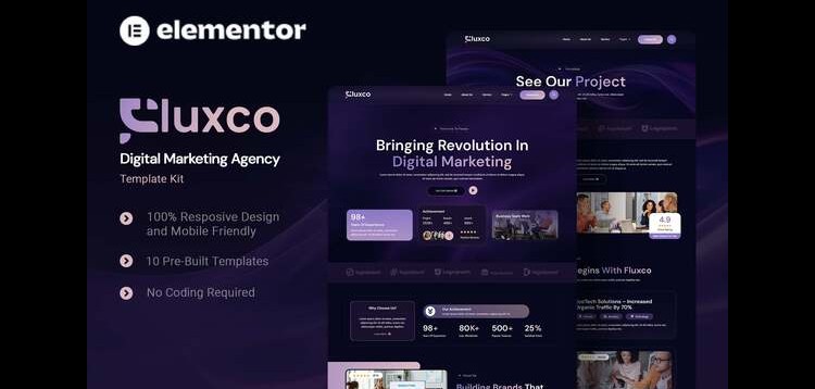 Item cover for download Fluxco - Digital Marketing Agency Elementor Template Kit