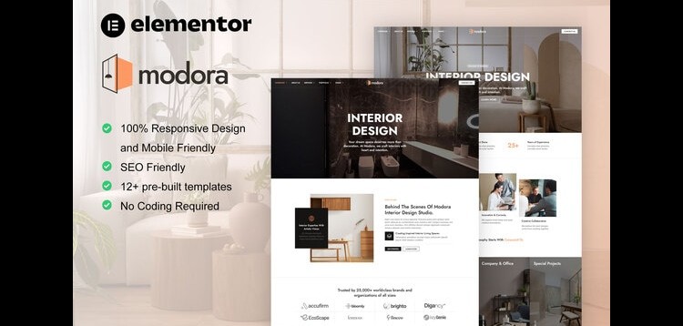Modora - Interior Design & Architecture Service Elementor Pro Template Kit