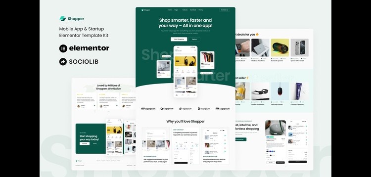Shopper - Mobile App & Startup Showcase Elementor Template Kit