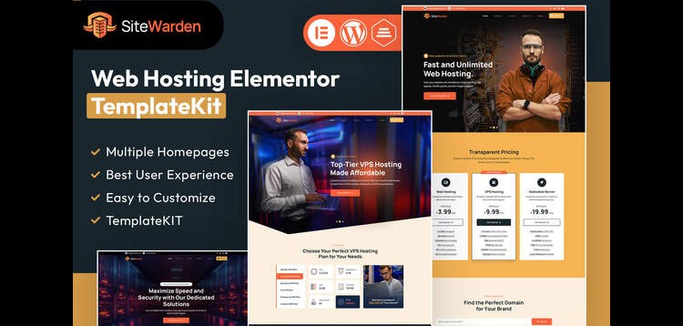 SiteWarden - Web Hosting Elementor Template Kit