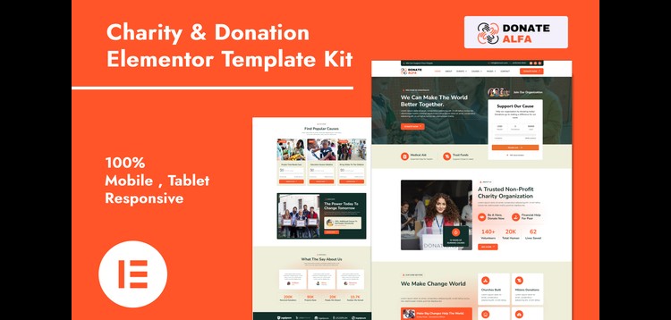 DonateAlfa - Charity & Donation Elementor Pro Template Kit