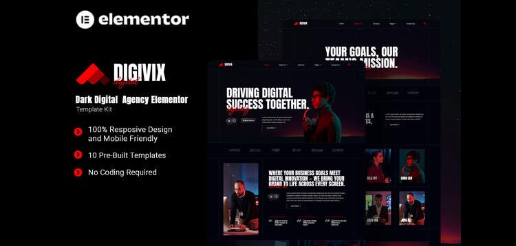 Digivix - Dark Digital Agency Elementor Template Kit