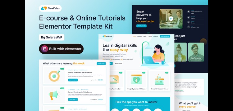 Item cover for download BinaKelas - E-Course & Online Tutorials Elementor Template Kit
