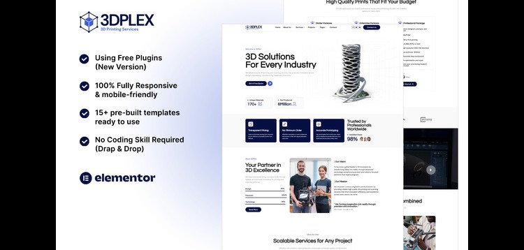 Item cover for download 3DPlex - 3D Printing Services Elementor Template Kit