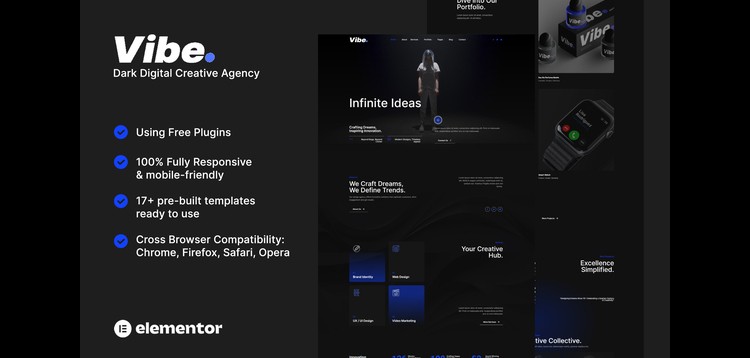 Item cover for download Vibe - Dark Digital Creative Agency & Portfolio Elementor Template Kit