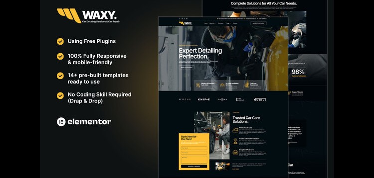 Item cover for download Waxy - Car Detailing Service & Car Repair Elementor Template Kit