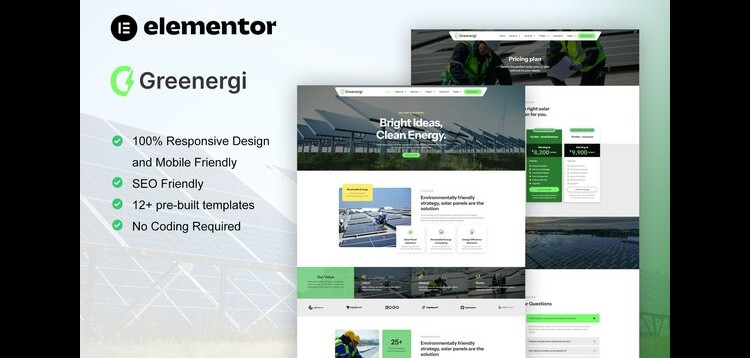 Item cover for download Greenergi - Solar & Green Renewable Energy Elementor Pro Template Kit