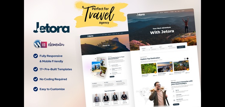 Jetora – Travel & Tour Agency Elementor Pro Template Kit