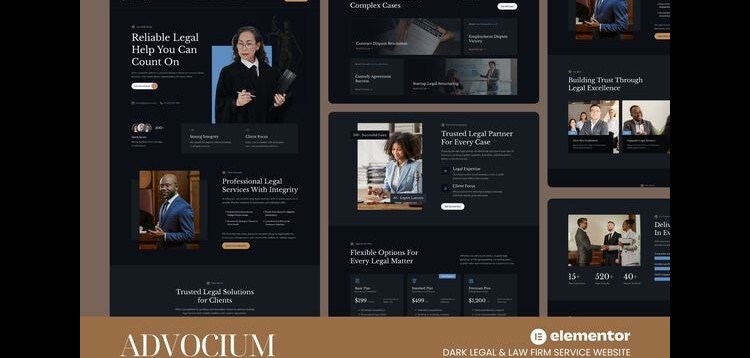 Advocium - Dark Legal & Law Firm Service Website Elementor Template Kits