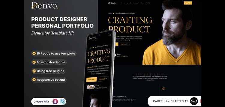 Item cover for download Denvo - Product Designer Personal Portfolio Elementor Template Kit