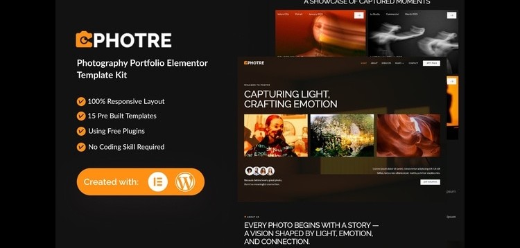Item cover for download Photre - Photography Portfolio Elementor Template Kit