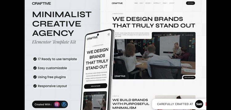 Craftive - Minimalist Creative Agency Elementor Template Kit