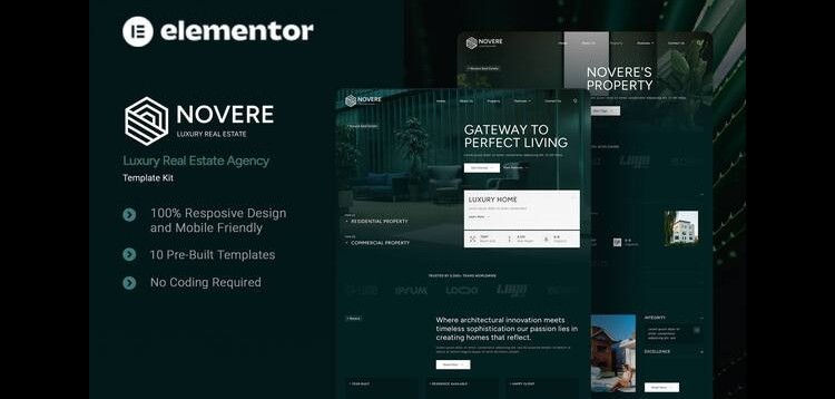 Item cover for download Novere - Luxury Real Estate Agency Elementor Template Kit