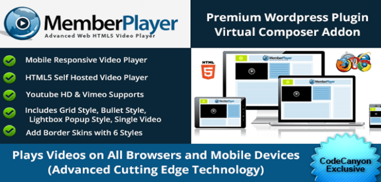 Item cover for download Visual Composer Addon: MemberPlayer HTML5 Video, Youtube,  Vimeo