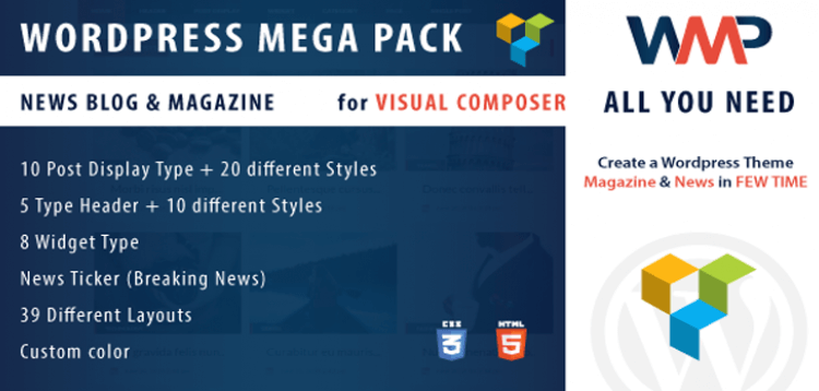 Item cover for download Wordpress Mega Pack for Visual composer - News, Blog and Magazine - All you need