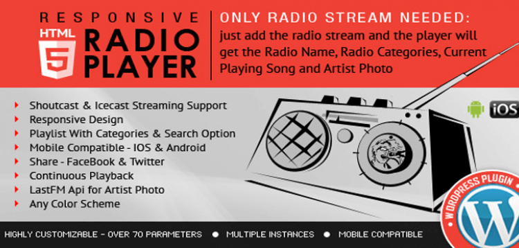 Item cover for download Radio Player Shoutcast  Icecast WordPress Plugin