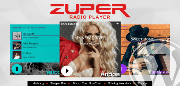 Item cover for download Zuper - Shoutcast and Icecast Radio Player With History - WordPress Plugin