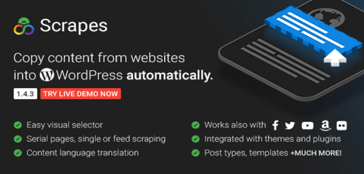 Item cover for download Scrapes - Automatic web content crawler and auto post plugin for WordPress