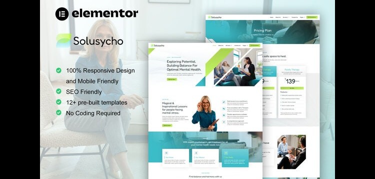 Item cover for download Solusycho - Psychology & Mental Health Elementor Template Ki